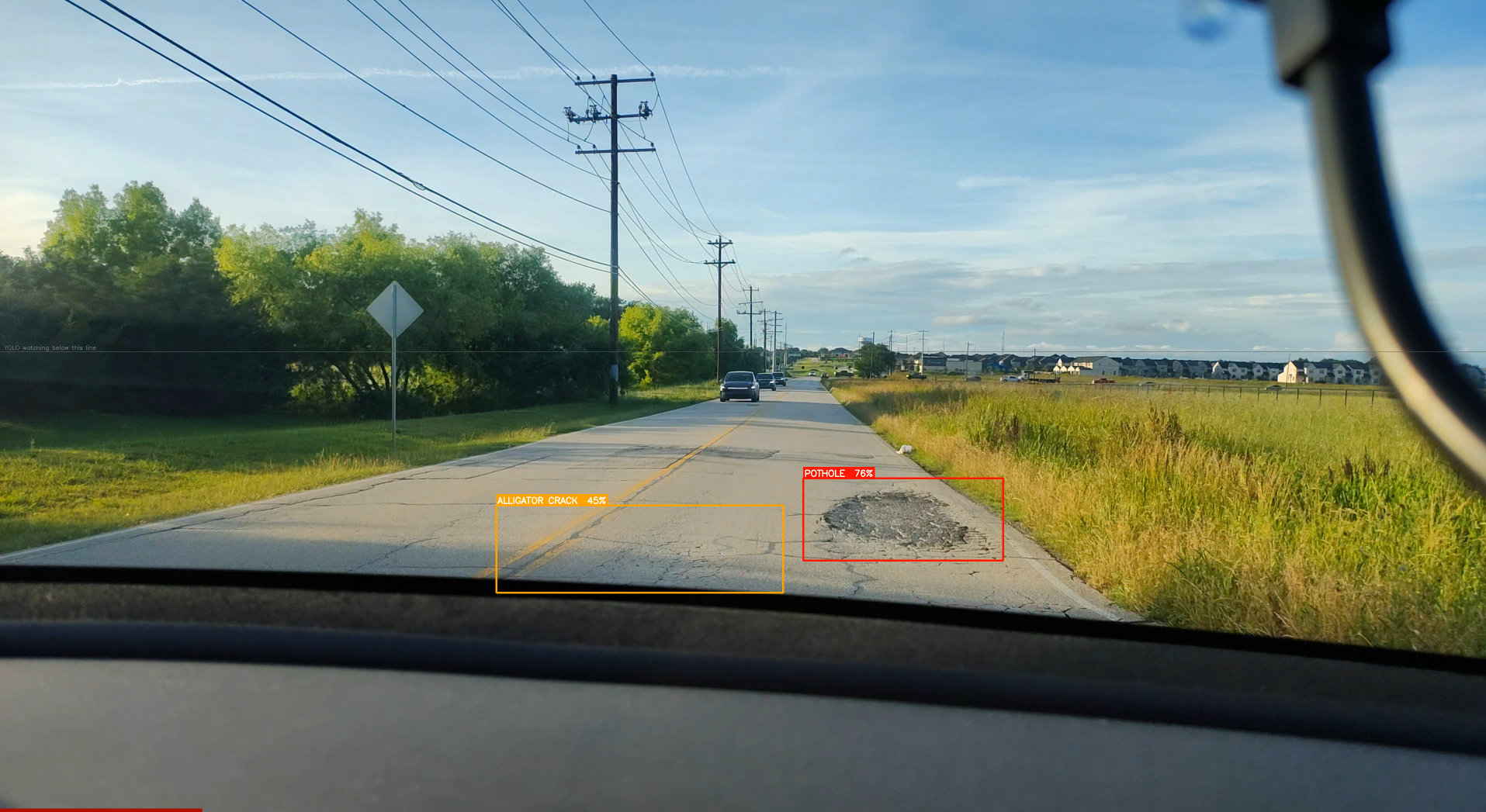 Alligator Crack and Pothole on rural road