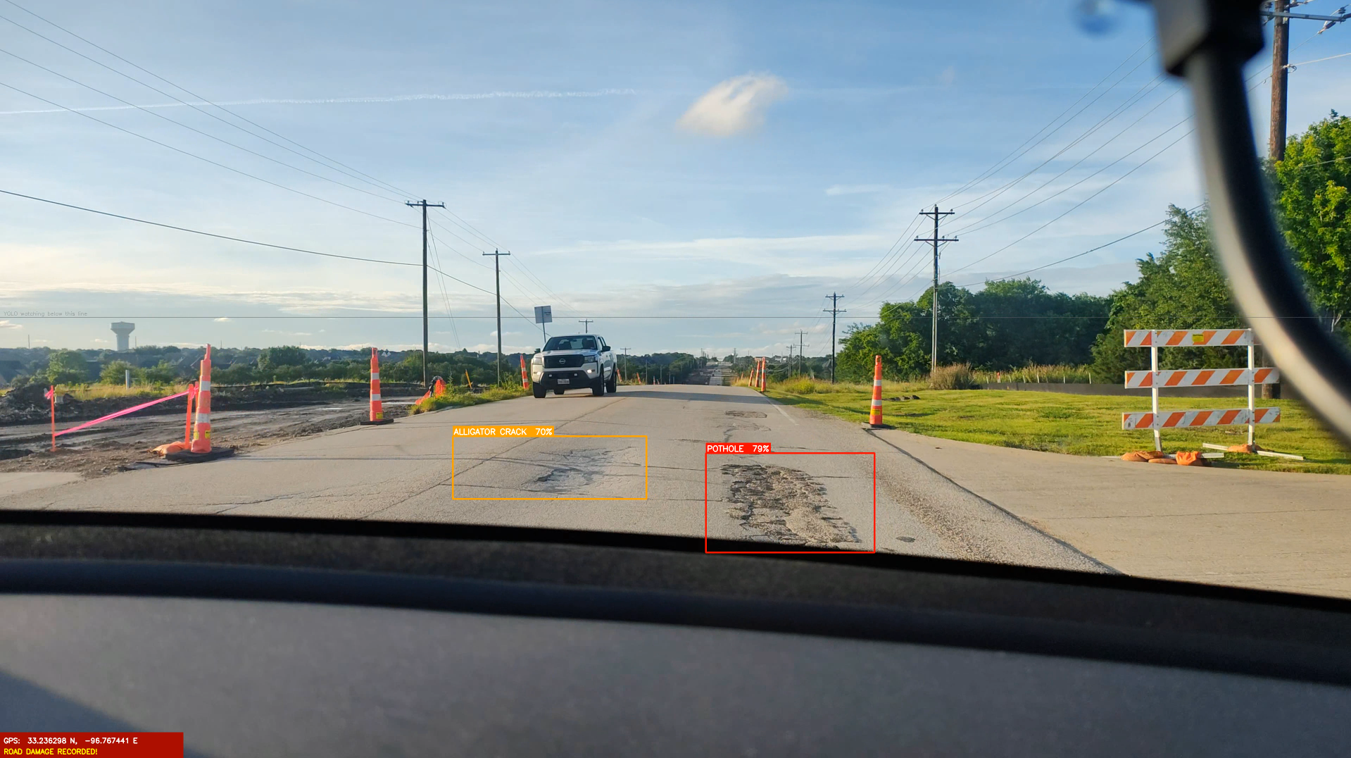 Alligator Crack and Pothole in construction zone